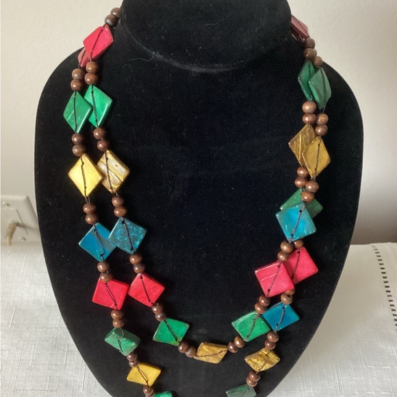 Red and Green Chunky Geometric Necklace - Picture 1 of 2